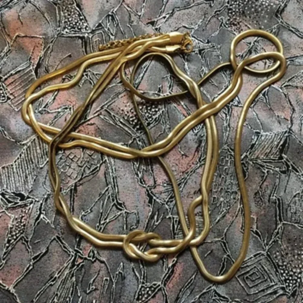 VTG Y2K Double Snake Chain Necklace - Extra Long Slinky Knotted Statement Piece - Picture 8 of 8